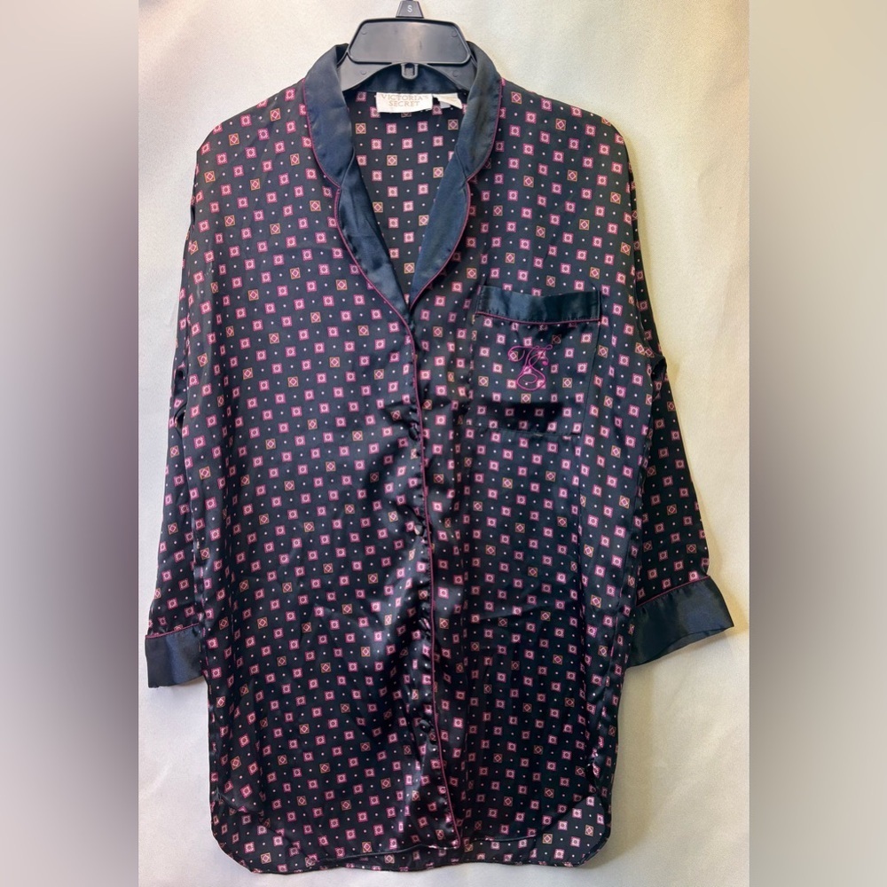 Vintage Victoria's Secret Satin Nightgown Sleep Shirt with Crest Pocket